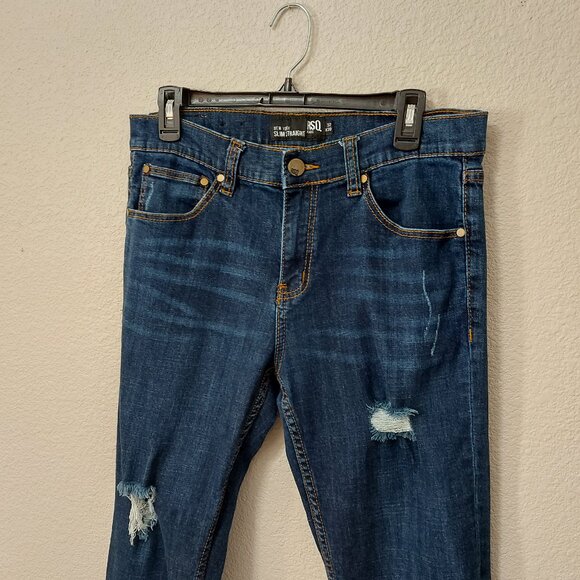 RSQ New York Slim Straight Dark Wash Distressed Denim Jeans Grunge Indie Preppy - Picture 7 of 8